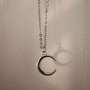Silver Crescent Moon Pendant Necklace - Women Jewelry
